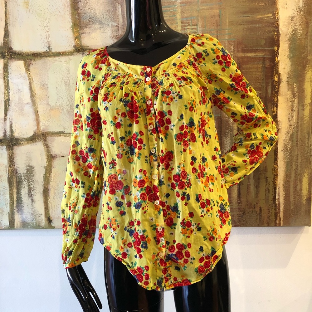 Anthropologie Postmark Yellow Floral Top Size 2